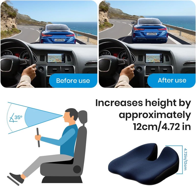 Benazcap Car Seat Cushion - Memory Foam Car Seat Pad - Sciatica & Lower Back Pain Relief - Car Seat Cushions for Driving - Road Trip Essentials for Drivers-Blue - Image 2